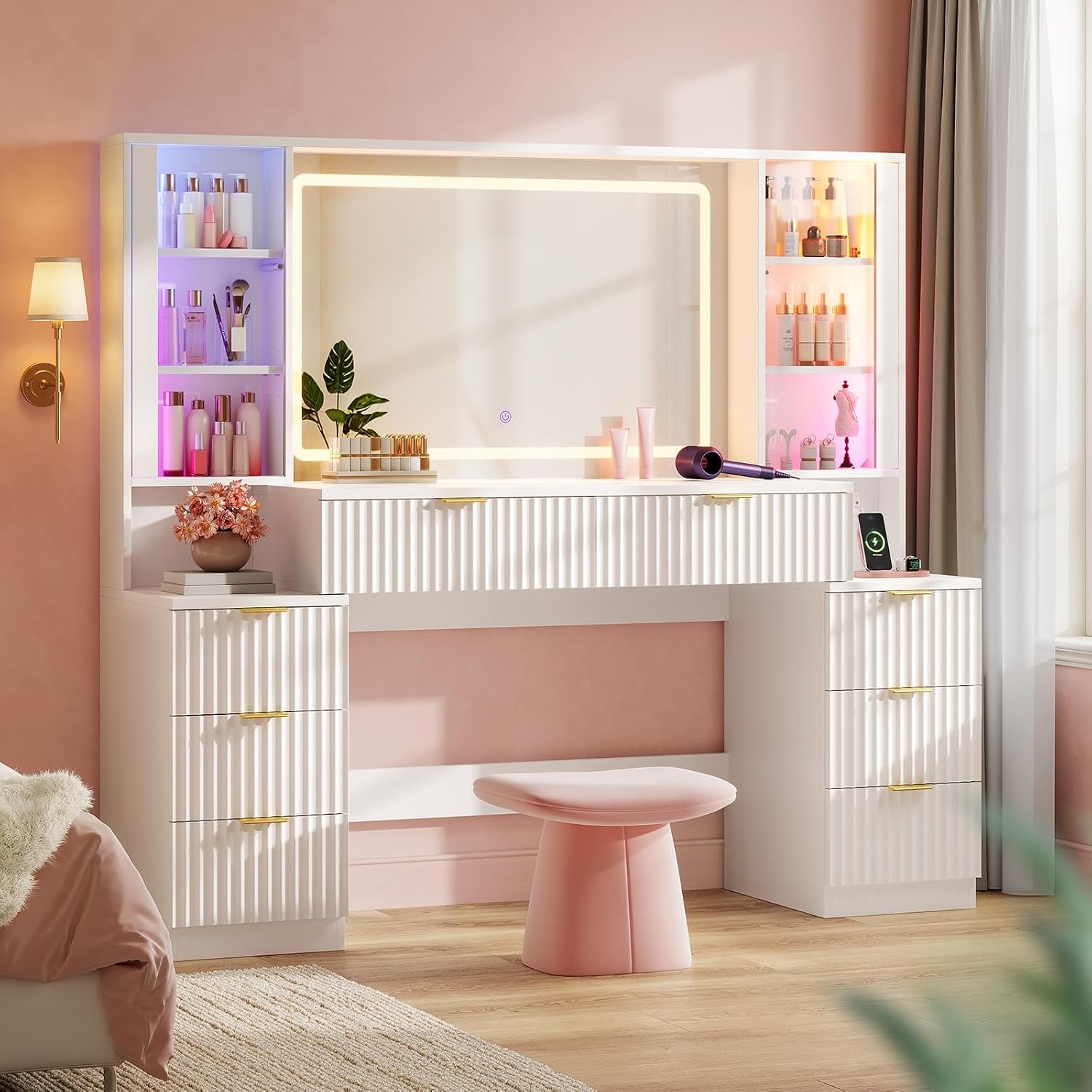 Musical Instrument Lute - Big Fluted Wood Makeup Vanity Desk