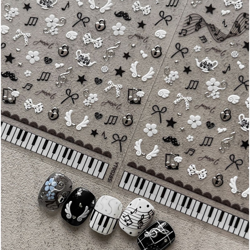 Musical Instrument Painting - Black White Piano Note Nail Stickers