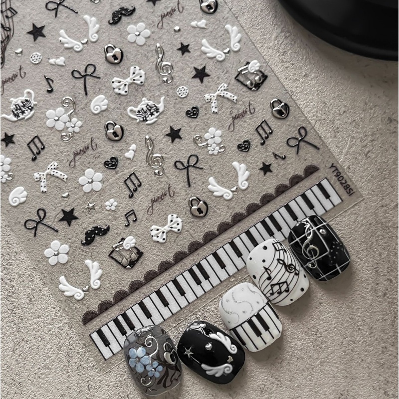 Black White Piano Note Nail St - Musical Instrument Painting ulasan dan harga