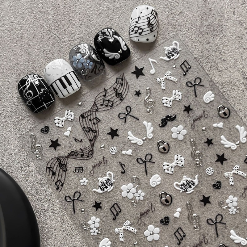Black White Piano Note Nail St - Musical Instrument Painting ulasan dan harga