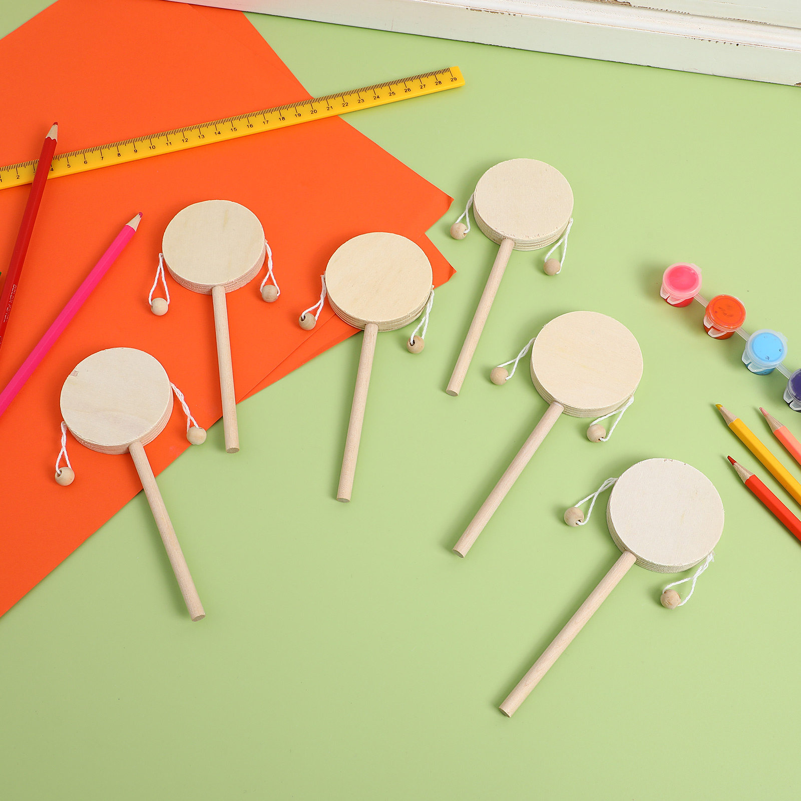 1Set Rattle Drum Wooden DIY Un - Musical Instrument Painting ulasan dan harga